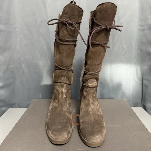 UGG Australia Elsey 5596 Brown Suede Shearling Wedge Boots Women's 7 M Fur Lined - Picture 2 of 12